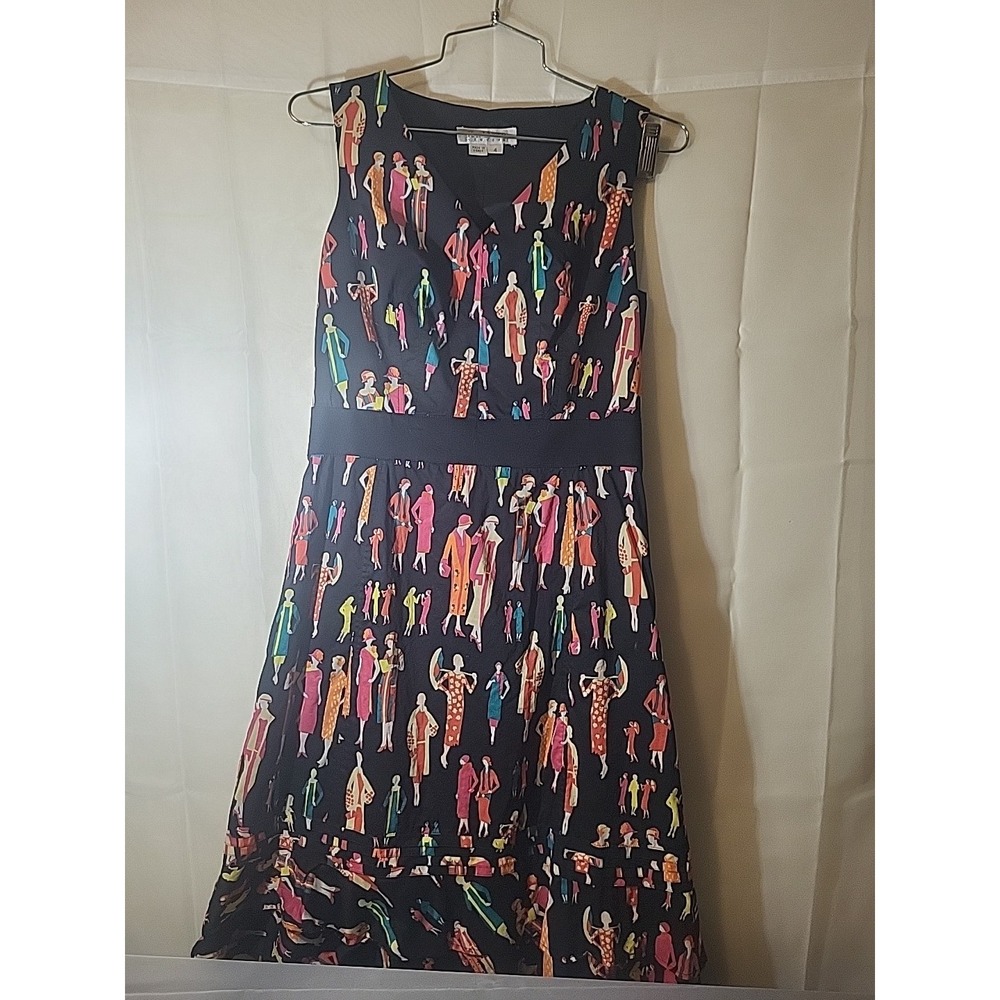 Vintage 80s/90s Kay Unger Dress, Size 4, Colorful Figure Print, 1920s Style
